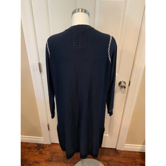 St. John Navy Blue Wool Long Cardigan w/ Hand Beaded Accent, Size Small - Picture 7 of 8